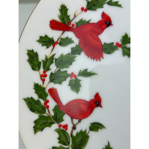 Lefton China Vintage Cardinal Bird Holly Ivy Christmas Holiday Plate Japan 1984 - Picture 7 of 14